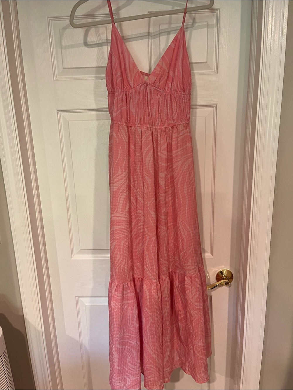 H&M Pink Textured Spaghetti-Strap Maxi Dress